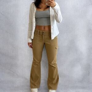 Vintage Y2K Abercrombie & Fitch Low Rise Brown Corduroy Flare Cargo Pants Size 4